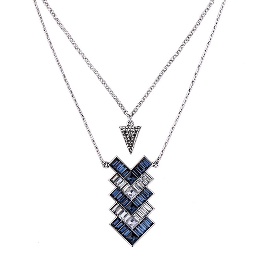 Navy and Clear Chevron Double Layer Necklace